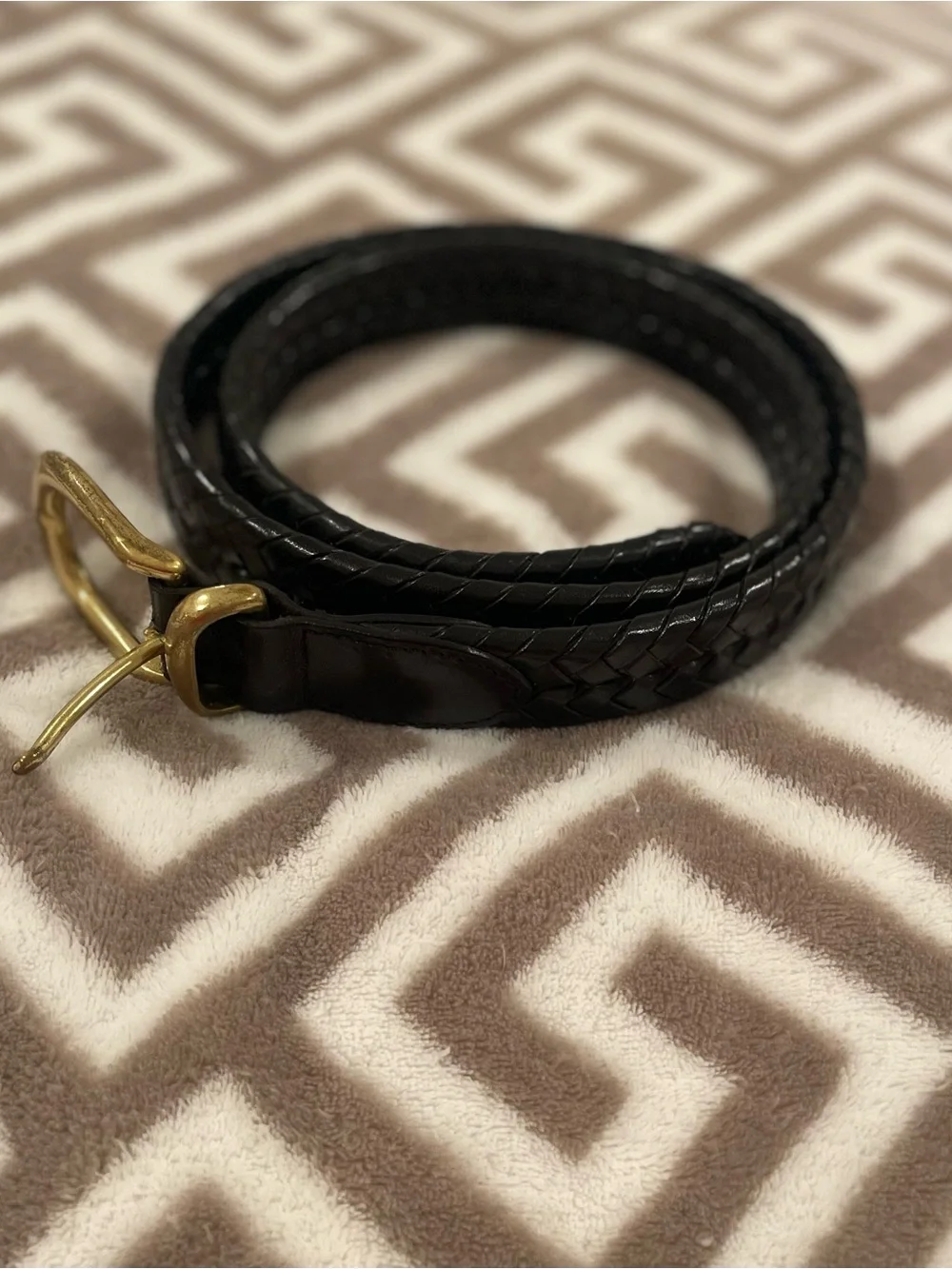 Coach Braided Woven Black Leather Solid Brass Buckle Belt Size 34